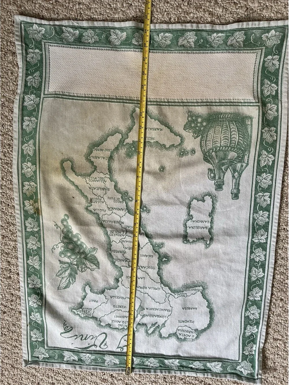 VTG Graziano Italy Wine Map Tea Towel Cotton Jacquard Green I Vini Italian READ!